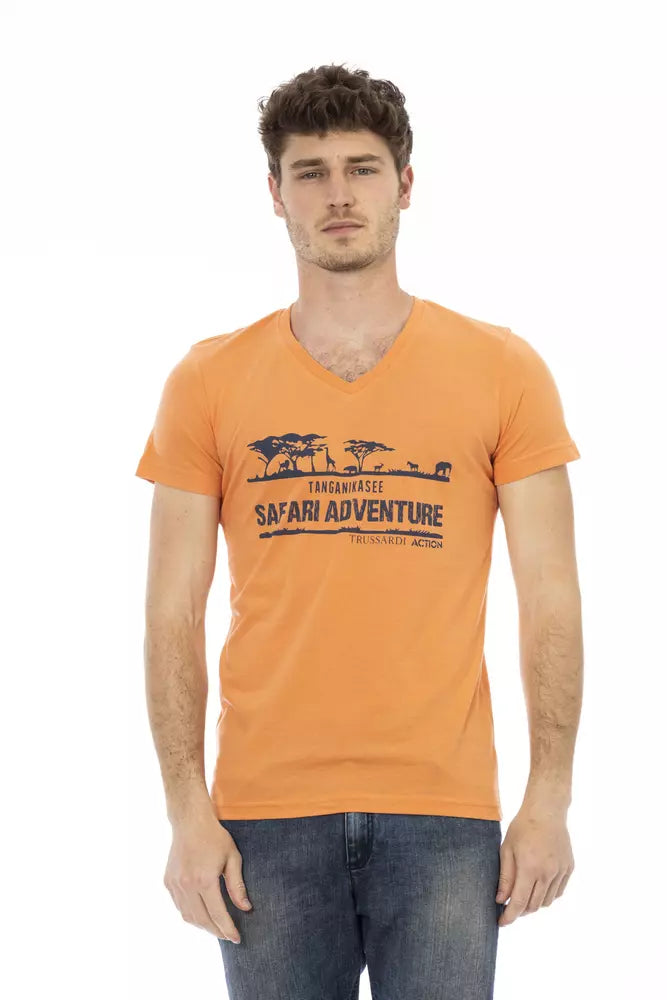 Trussardi Action Orange Cotton Men's V-Neck T-Shirt - Whispers Of Wisdom Clothing