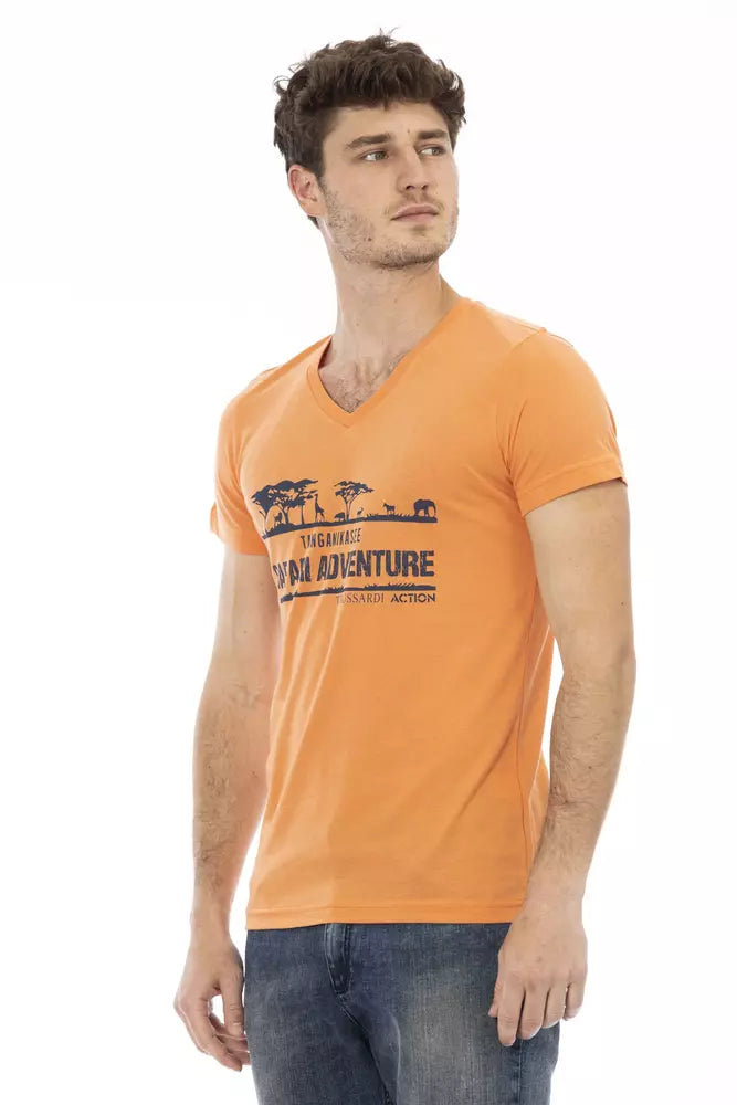 Trussardi Action Orange Cotton Men's V-Neck T-Shirt - Whispers Of Wisdom Clothing