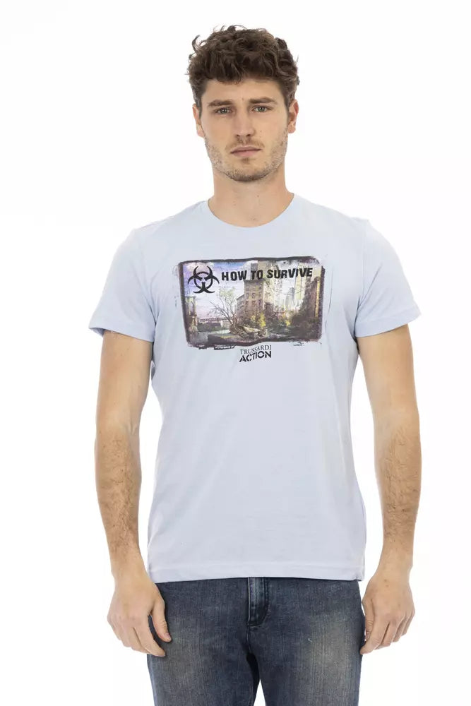 Trussardi Action Light Blue Cotton Men T-Shirt - Whispers Of Wisdom Clothing
