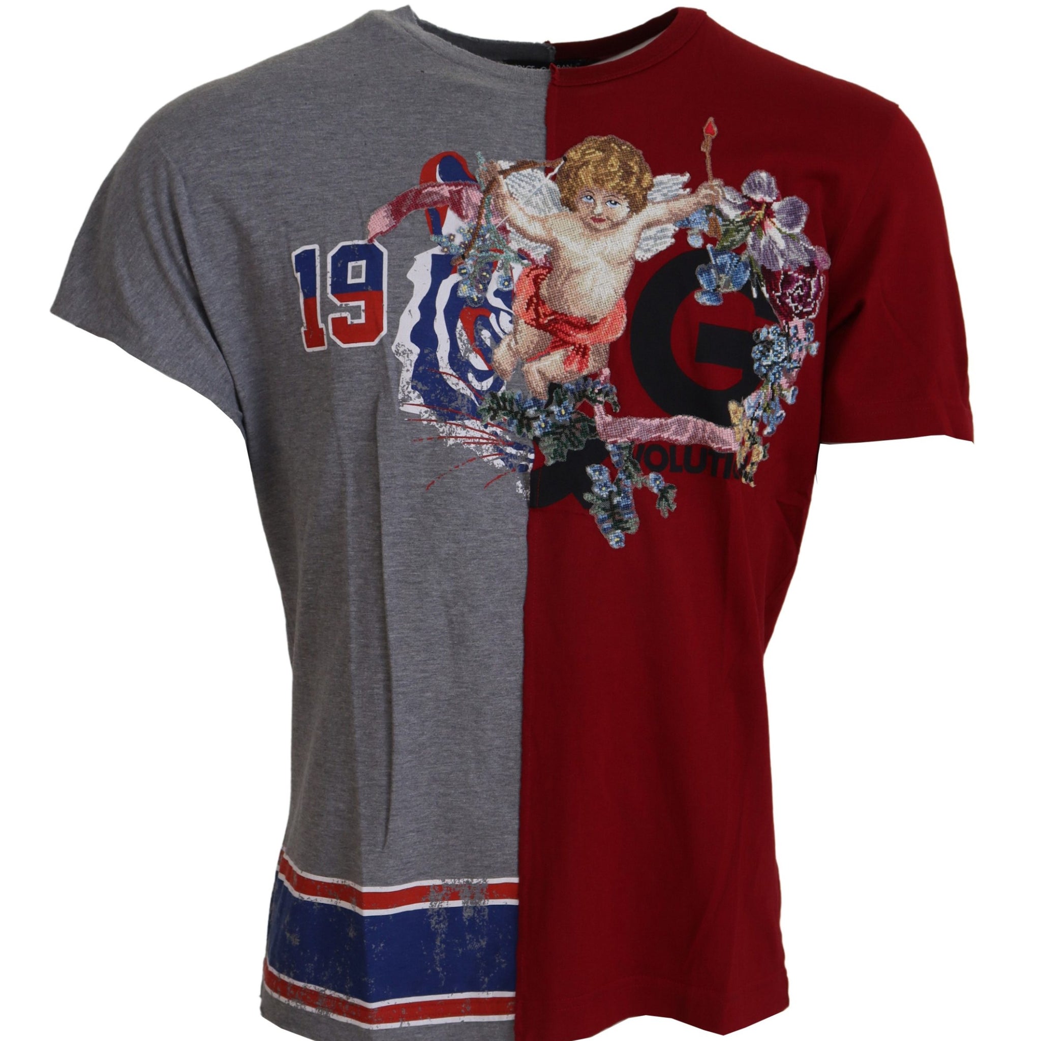 Dolce & Gabbana Red Gray Two Model DG Angel Crewneck  T-shirt - Whispers Of Wisdom Clothing