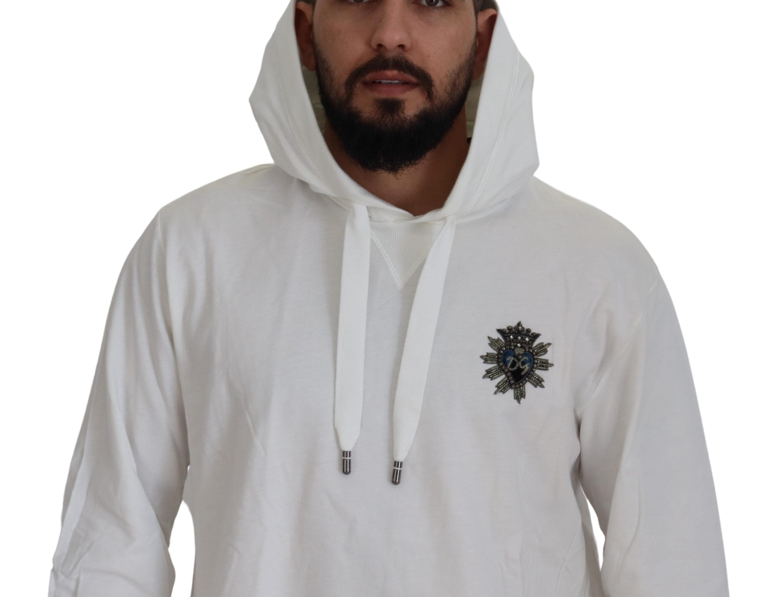 سويت شيرت أبيض من القطن بغطاء رأس من دولتشي آند غابانا