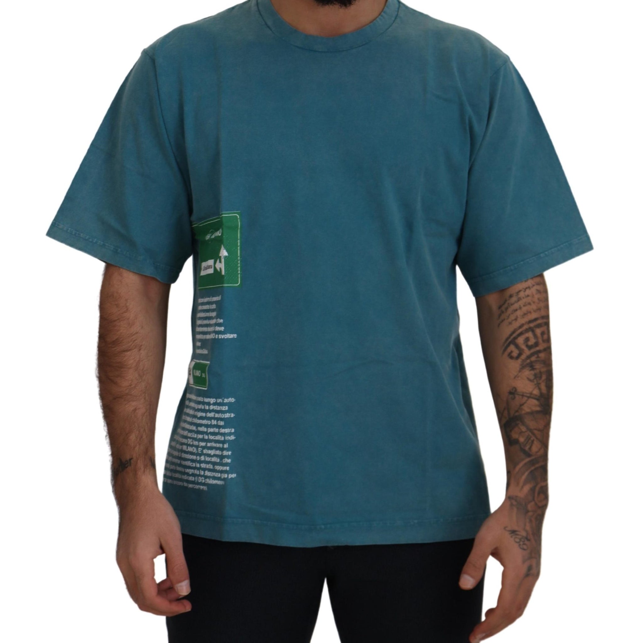 Dolce & Gabbana Blue Logo Print Crewneck Cotton T-shirt