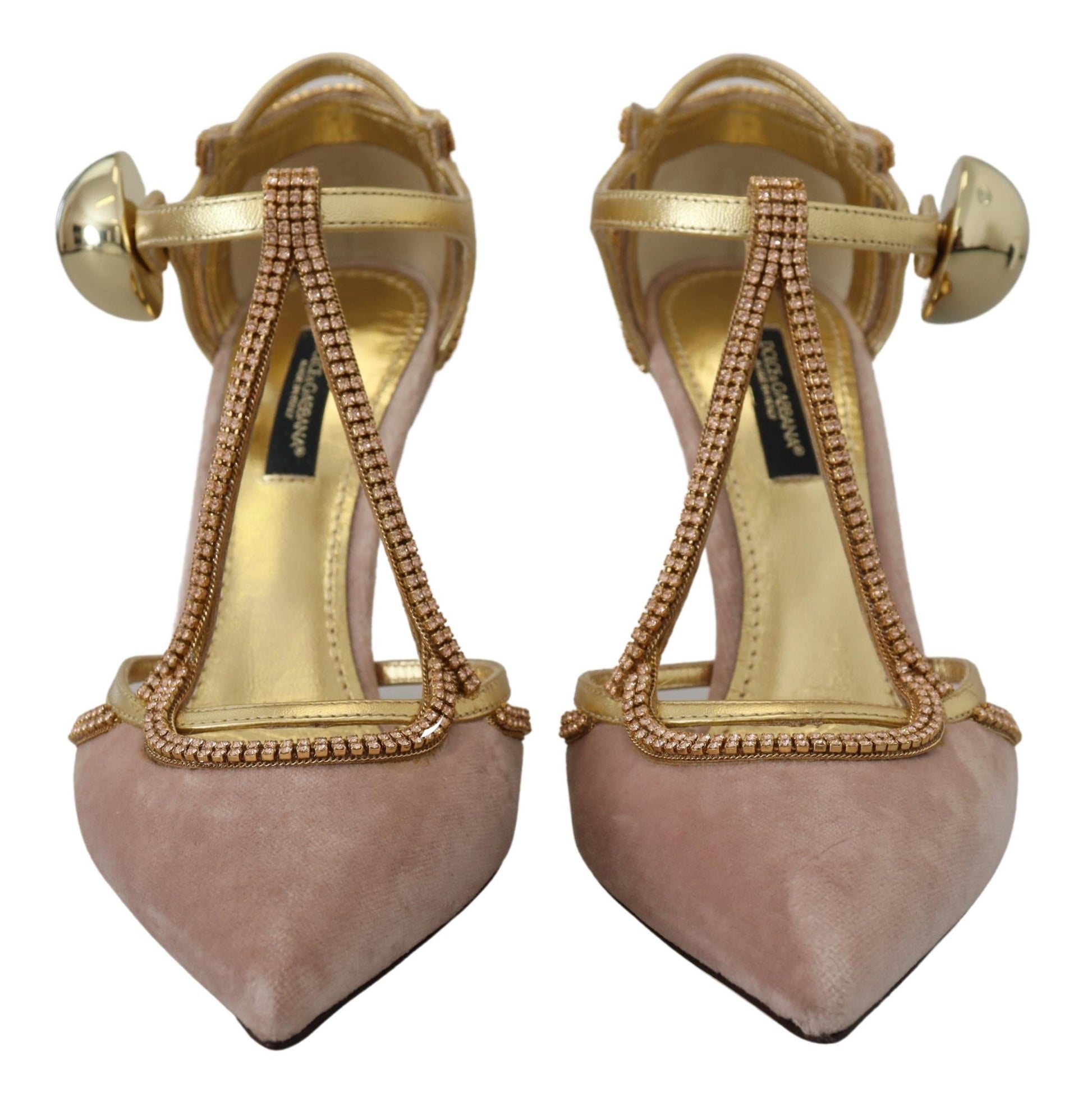 Dolce & Gabbana Pink Crystal T-strap Heels Pumps Shoes - Whispers Of Wisdom Clothing