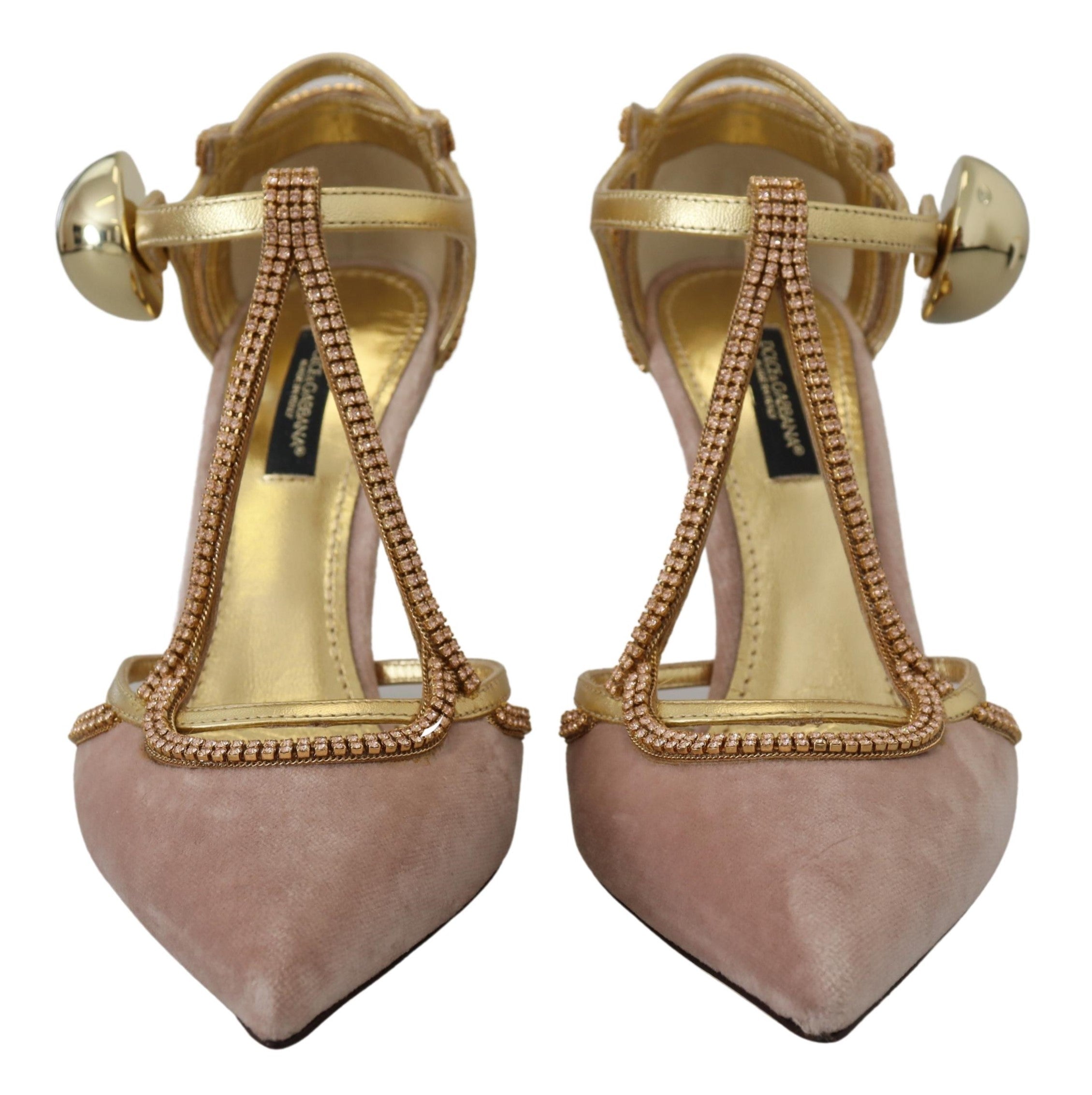 Dolce & Gabbana Pink Crystal T-strap Heels Pumps Shoes - Whispers Of Wisdom Clothing