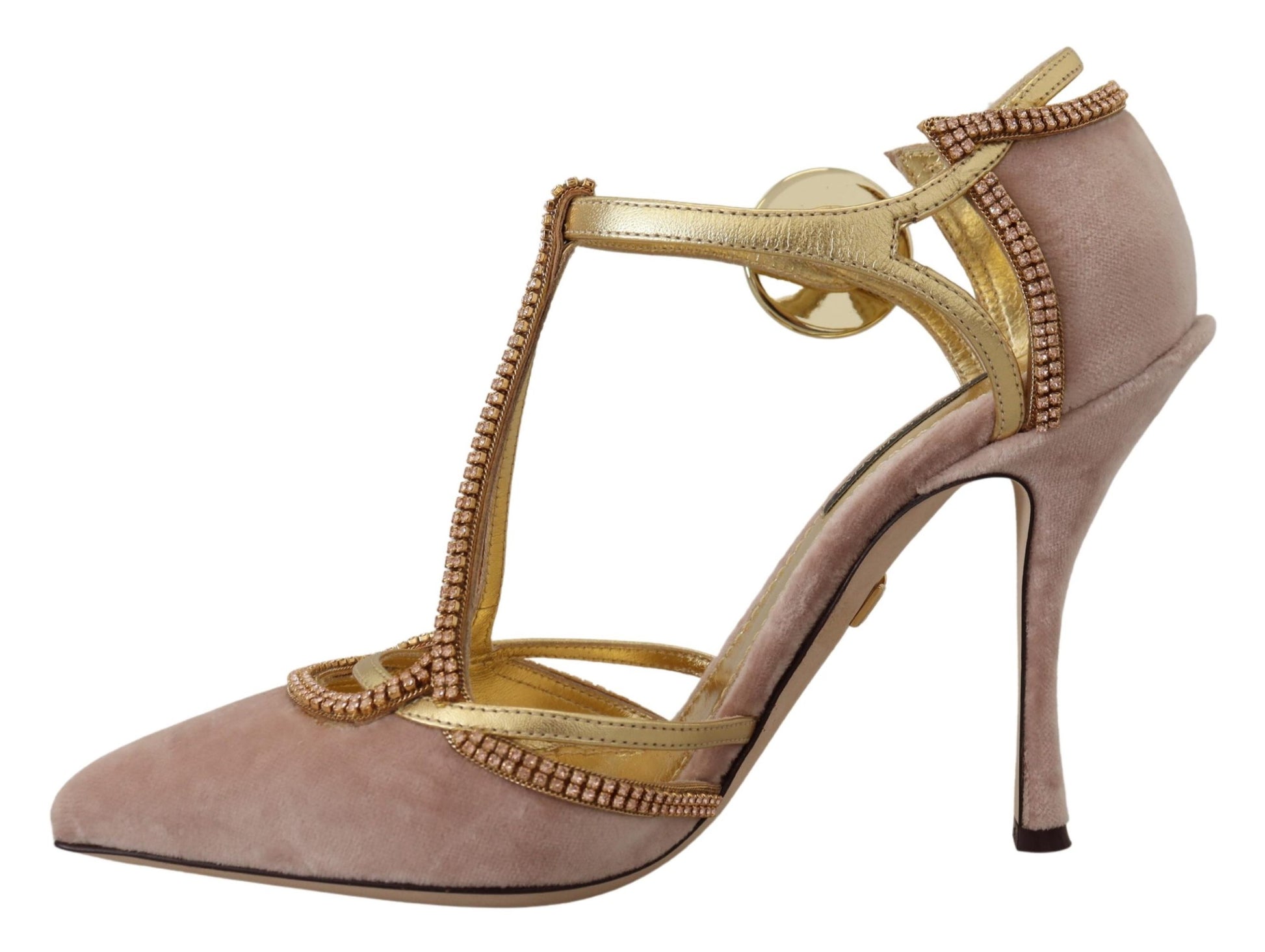 Dolce & Gabbana Pink Crystal T-strap Heels Pumps Shoes - Whispers Of Wisdom Clothing