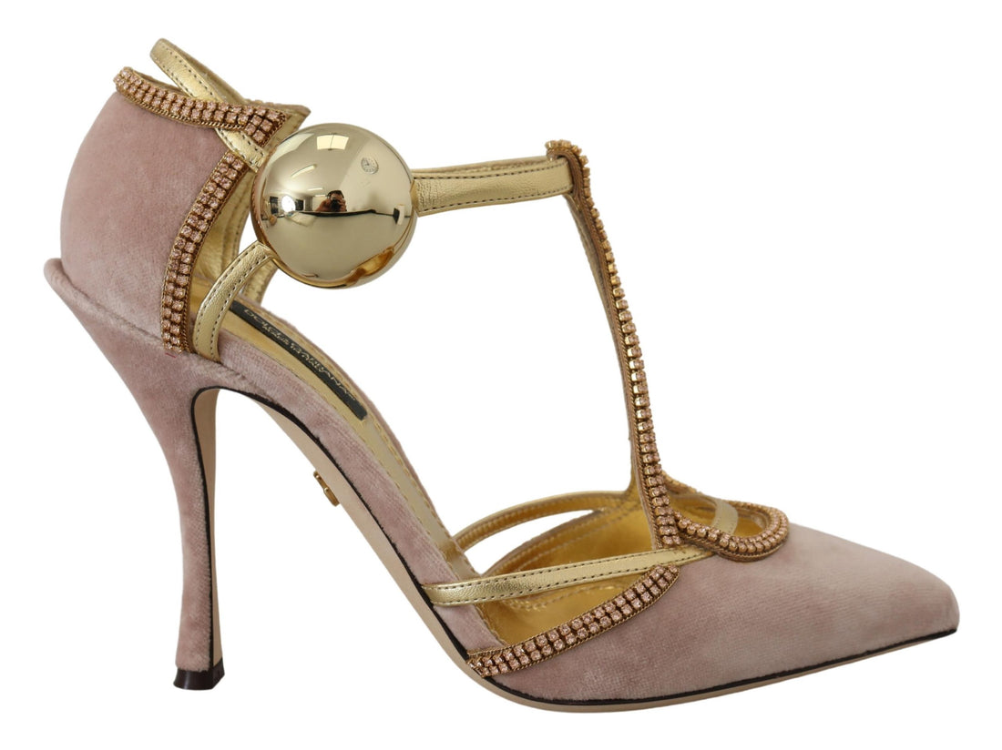 Dolce & Gabbana Pink Crystal T-strap Heels Pumps Shoes - Whispers Of Wisdom Clothing