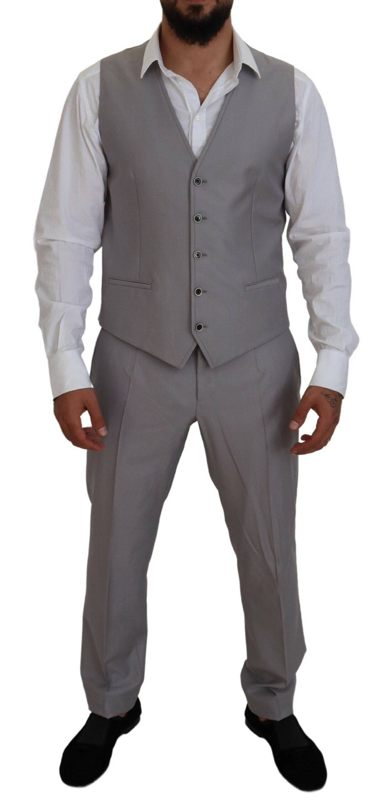 Dolce & Gabbana Silver Wool Silk 3 Piece Slim Fit Suit - Whispers Of Wisdom Clothing