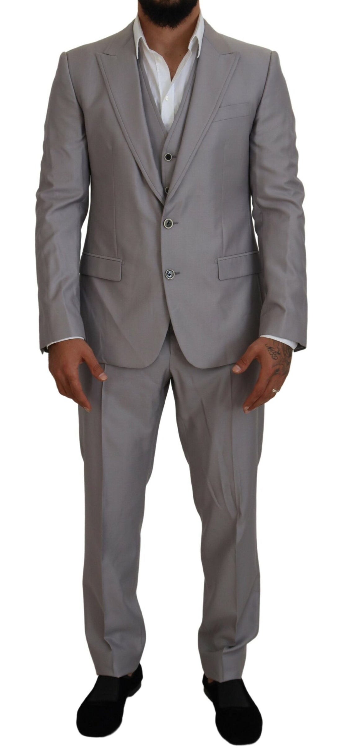 Dolce & Gabbana Silver Wool Silk 3 Piece Slim Fit Suit - Whispers Of Wisdom Clothing