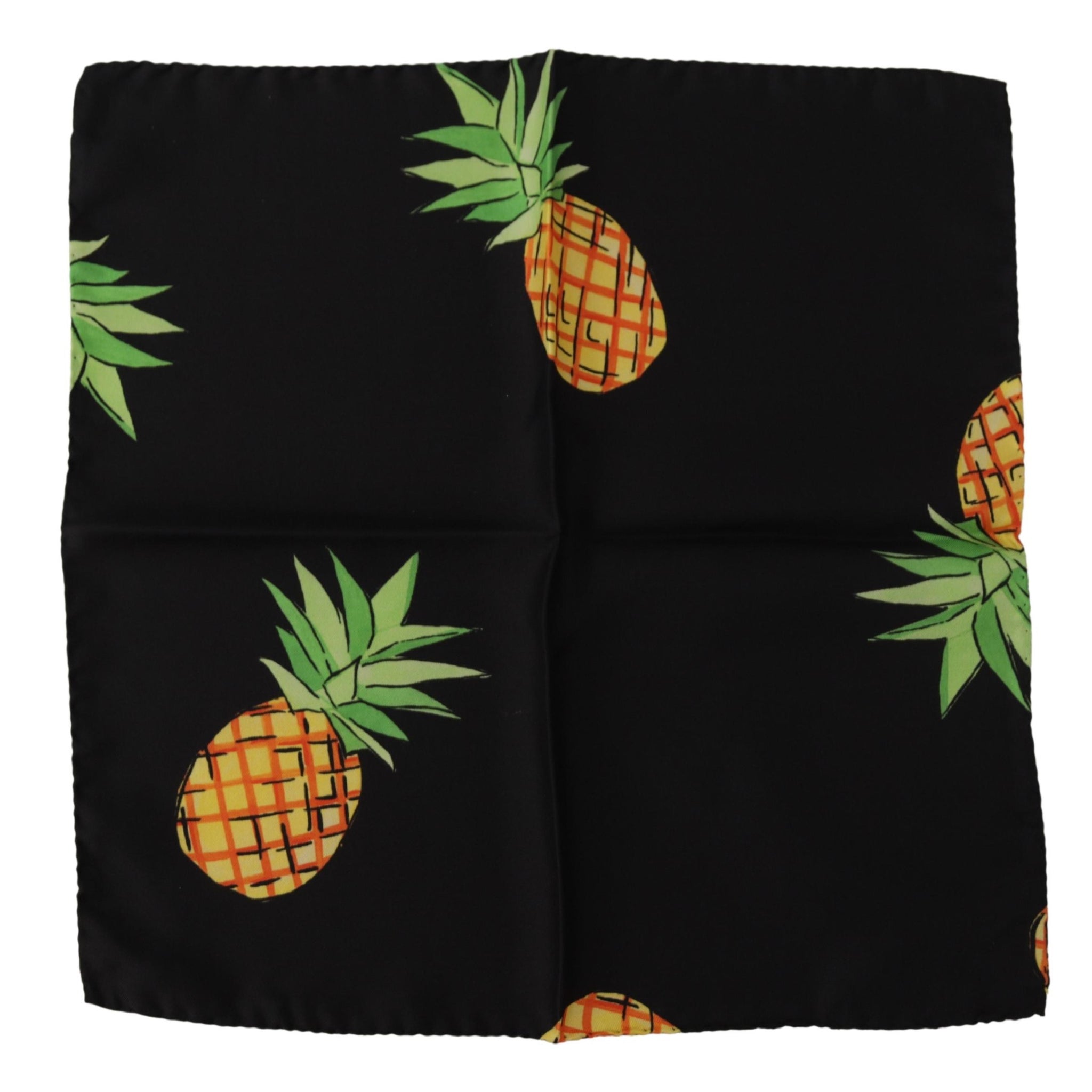 Dolce & Gabbana Black Pineapple Printed Square Handkerchief  Scarf