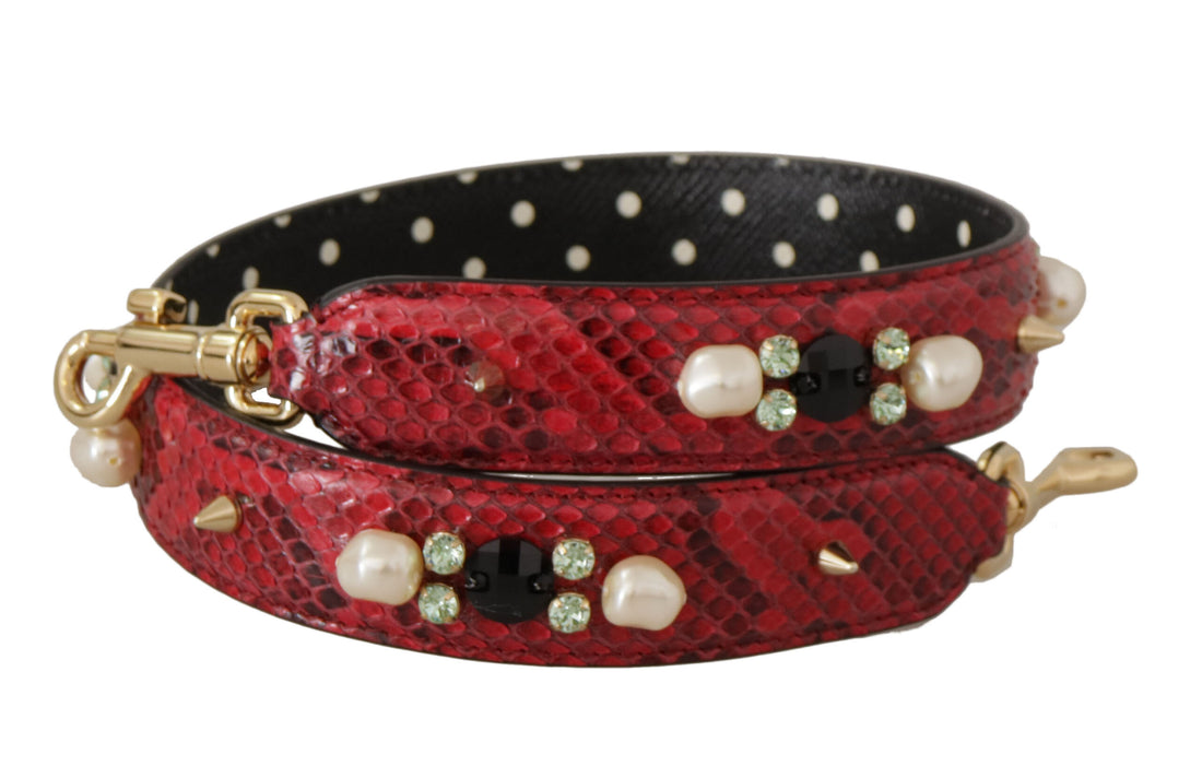 Dolce & Gabbana Red Exotic Leather Crystals Bag Shoulder Strap - Whispers Of Wisdom Clothing