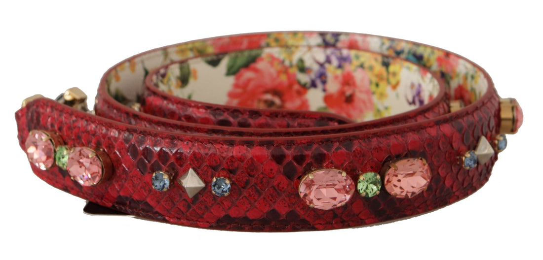 Dolce & Gabbana Red Exotic Leather Crystals Reversible Shoulder Strap - Whispers Of Wisdom Clothing