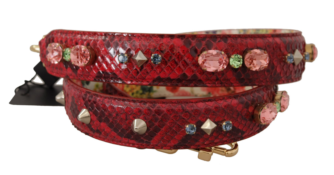 Dolce & Gabbana Red Exotic Leather Crystals Reversible Shoulder Strap - Whispers Of Wisdom Clothing
