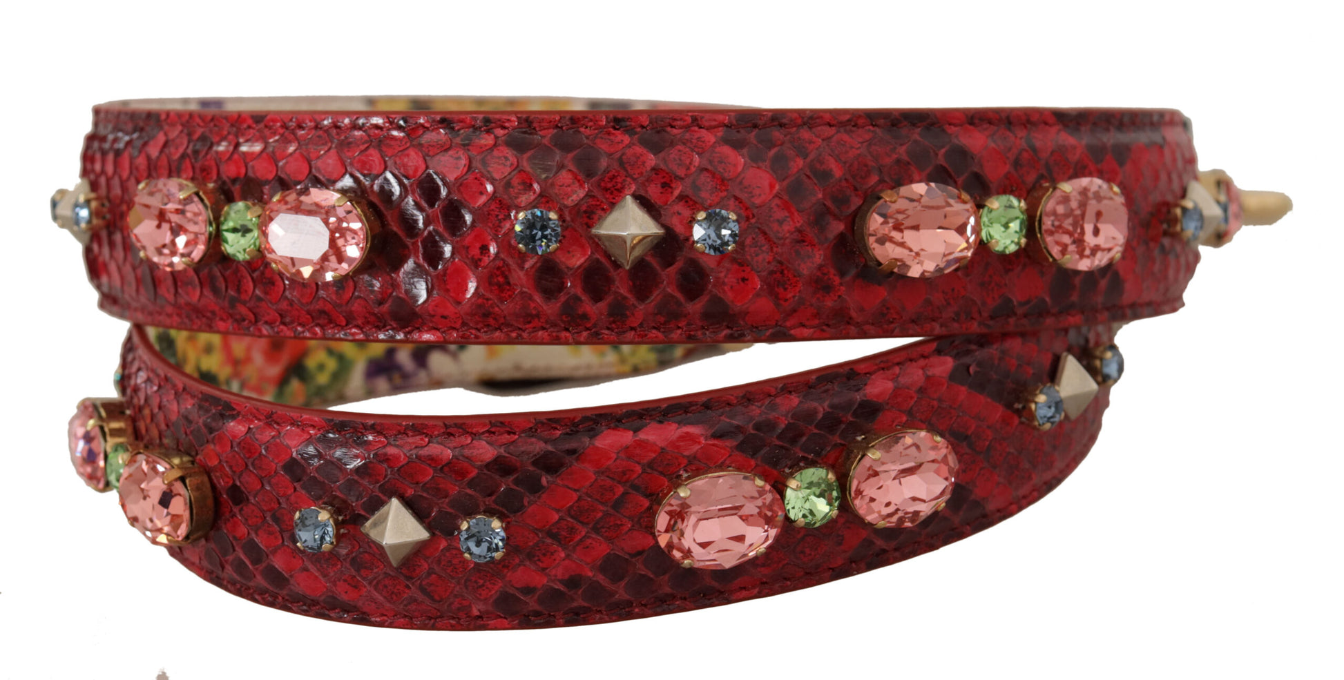 Dolce & Gabbana Red Exotic Leather Crystals Reversible Shoulder Strap - Whispers Of Wisdom Clothing