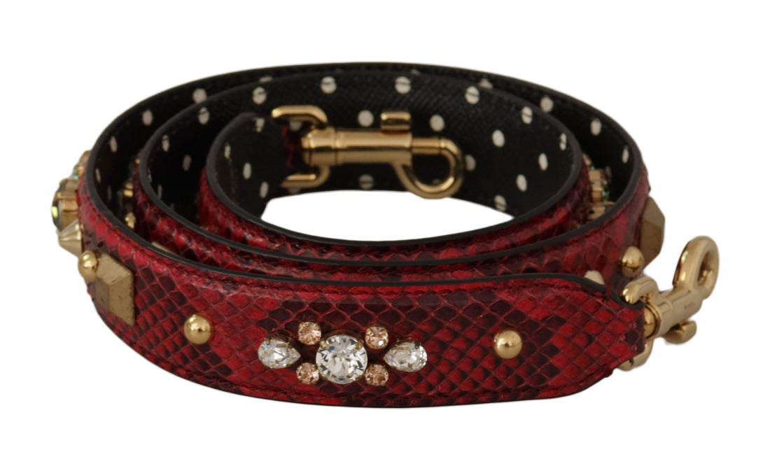 Dolce & Gabbana Red Python Leather Crystals Reversible Shoulder Strap - Whispers Of Wisdom Clothing