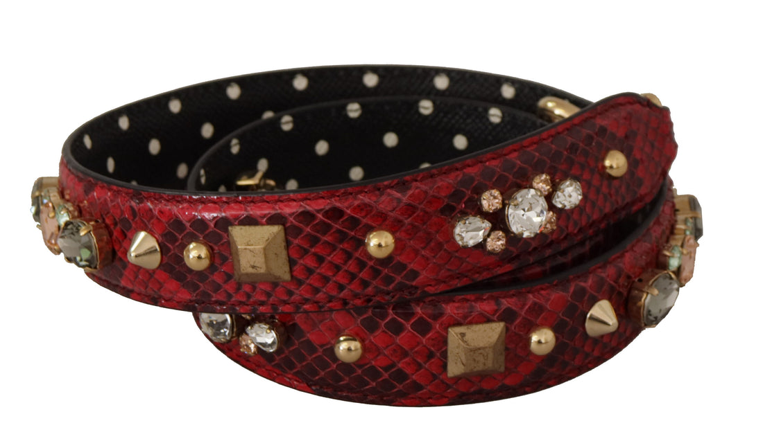 Dolce & Gabbana Red Python Leather Crystals Reversible Shoulder Strap - Whispers Of Wisdom Clothing