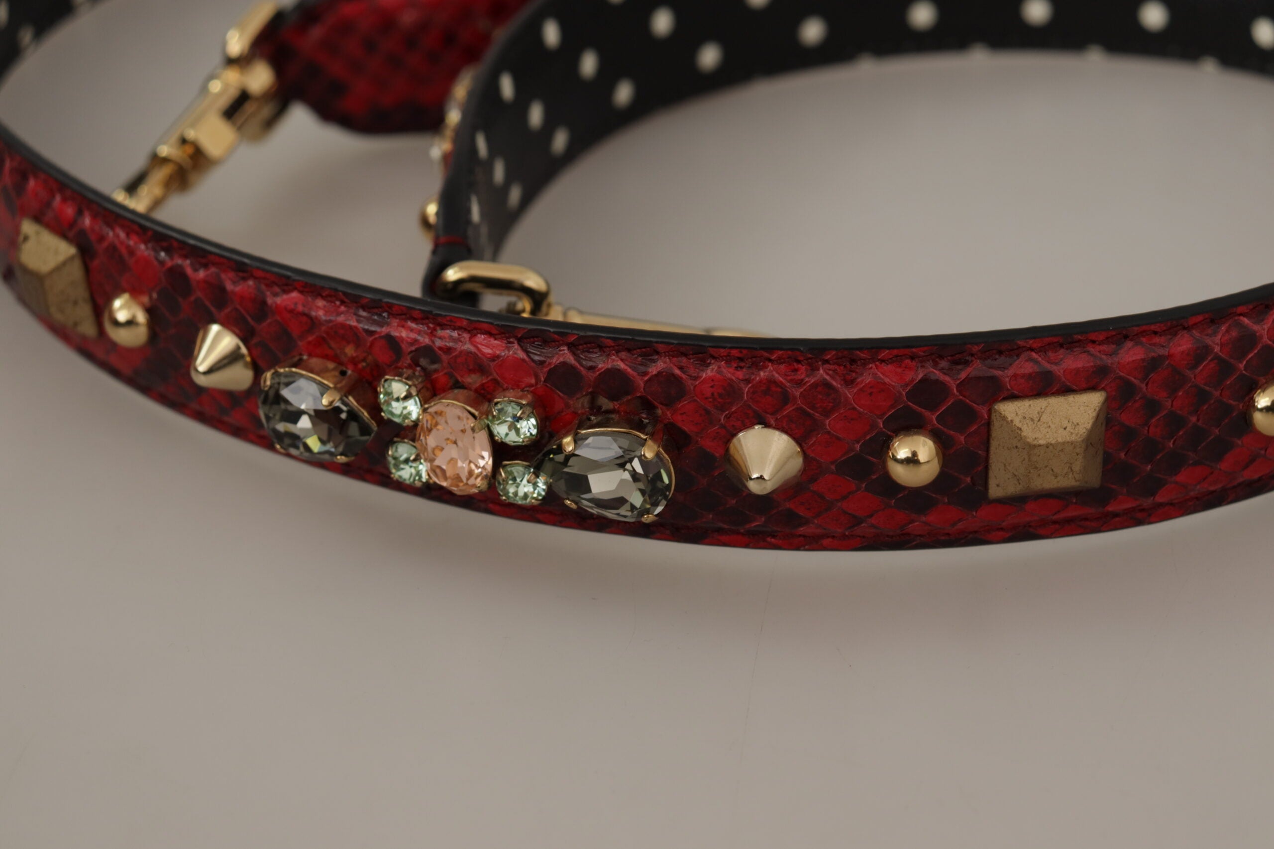 Dolce & Gabbana Red Python Leather Crystals Reversible Shoulder Strap - Whispers Of Wisdom Clothing