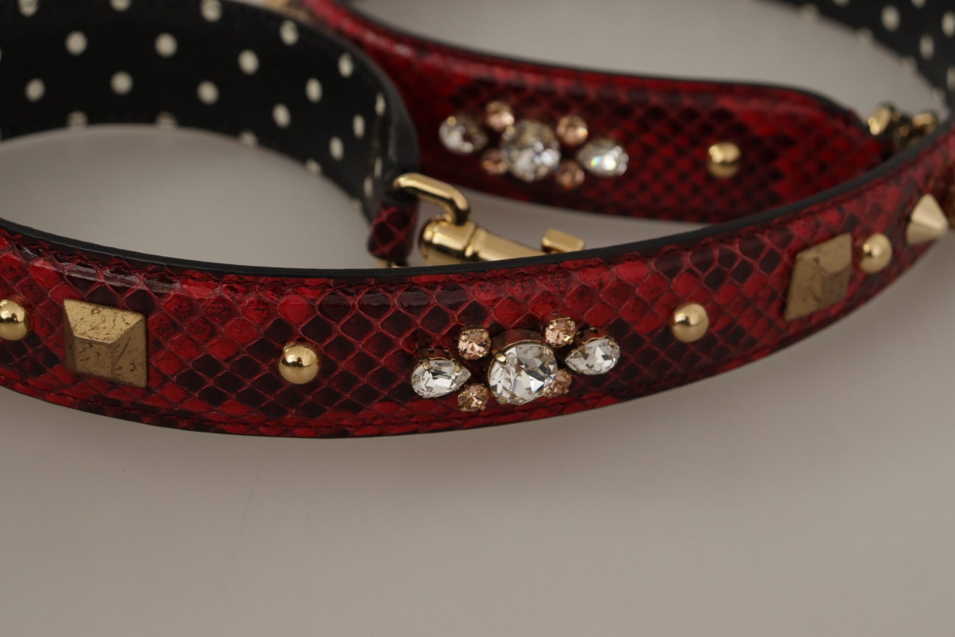 Dolce & Gabbana Red Python Leather Crystals Reversible Shoulder Strap - Whispers Of Wisdom Clothing