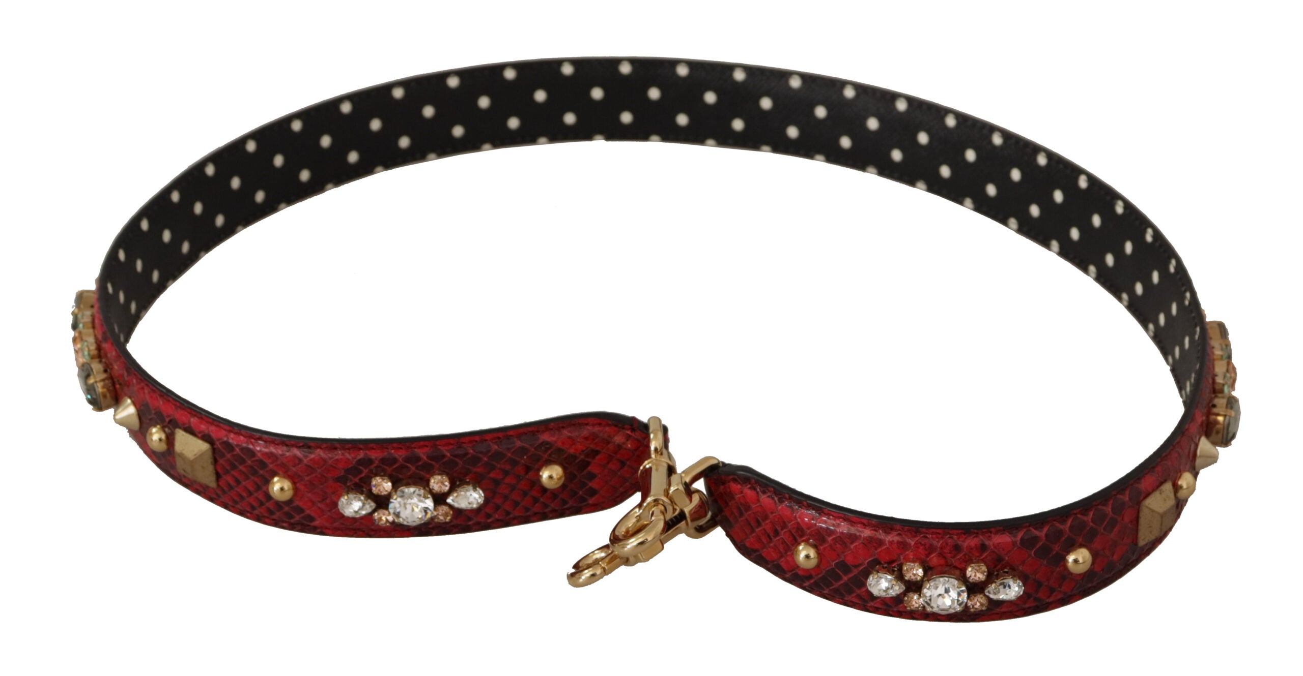 Dolce & Gabbana Red Python Leather Crystals Reversible Shoulder Strap - Whispers Of Wisdom Clothing