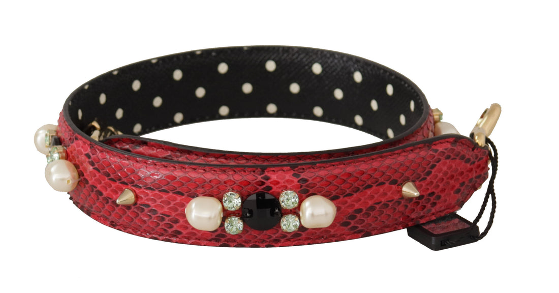 Dolce & Gabbana Red Python Leather Crystals Reversible Shoulder Strap - Whispers Of Wisdom Clothing