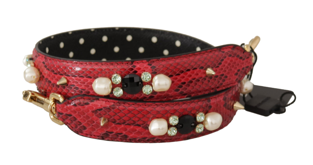 Dolce & Gabbana Red Python Leather Crystals Reversible Shoulder Strap - Whispers Of Wisdom Clothing