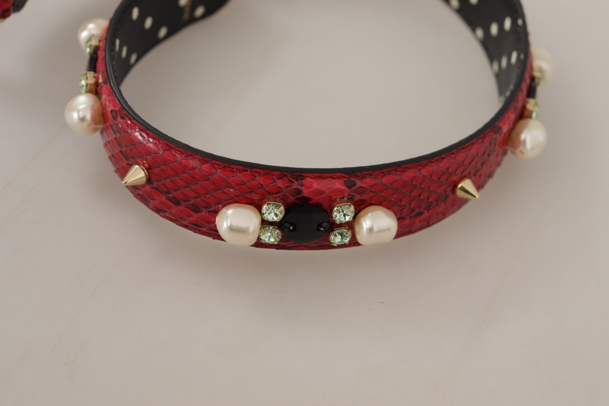 Dolce & Gabbana Red Python Leather Crystals Reversible Shoulder Strap - Whispers Of Wisdom Clothing
