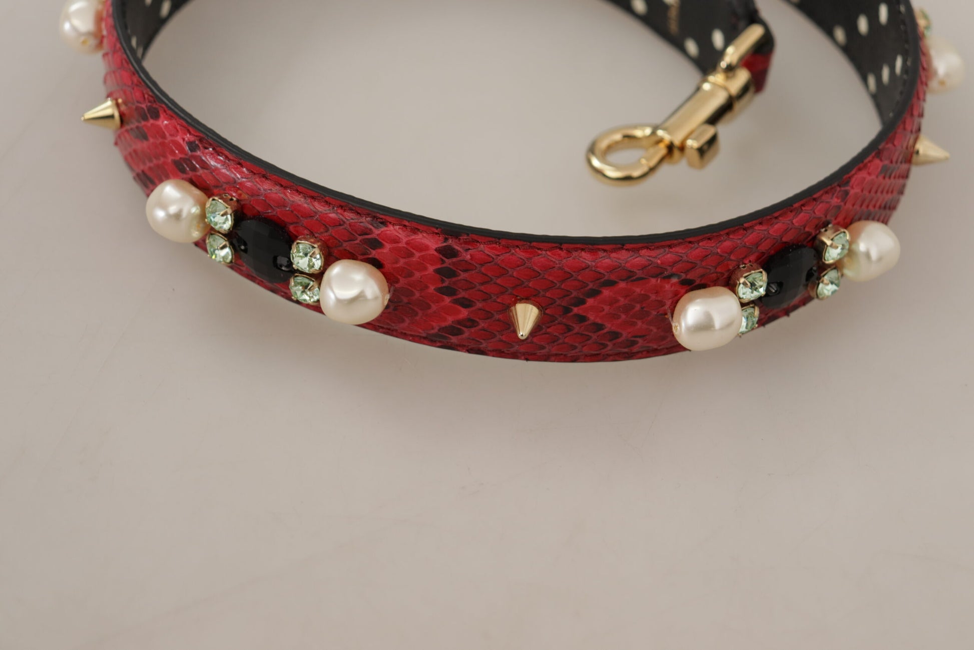 Dolce & Gabbana Red Python Leather Crystals Reversible Shoulder Strap - Whispers Of Wisdom Clothing