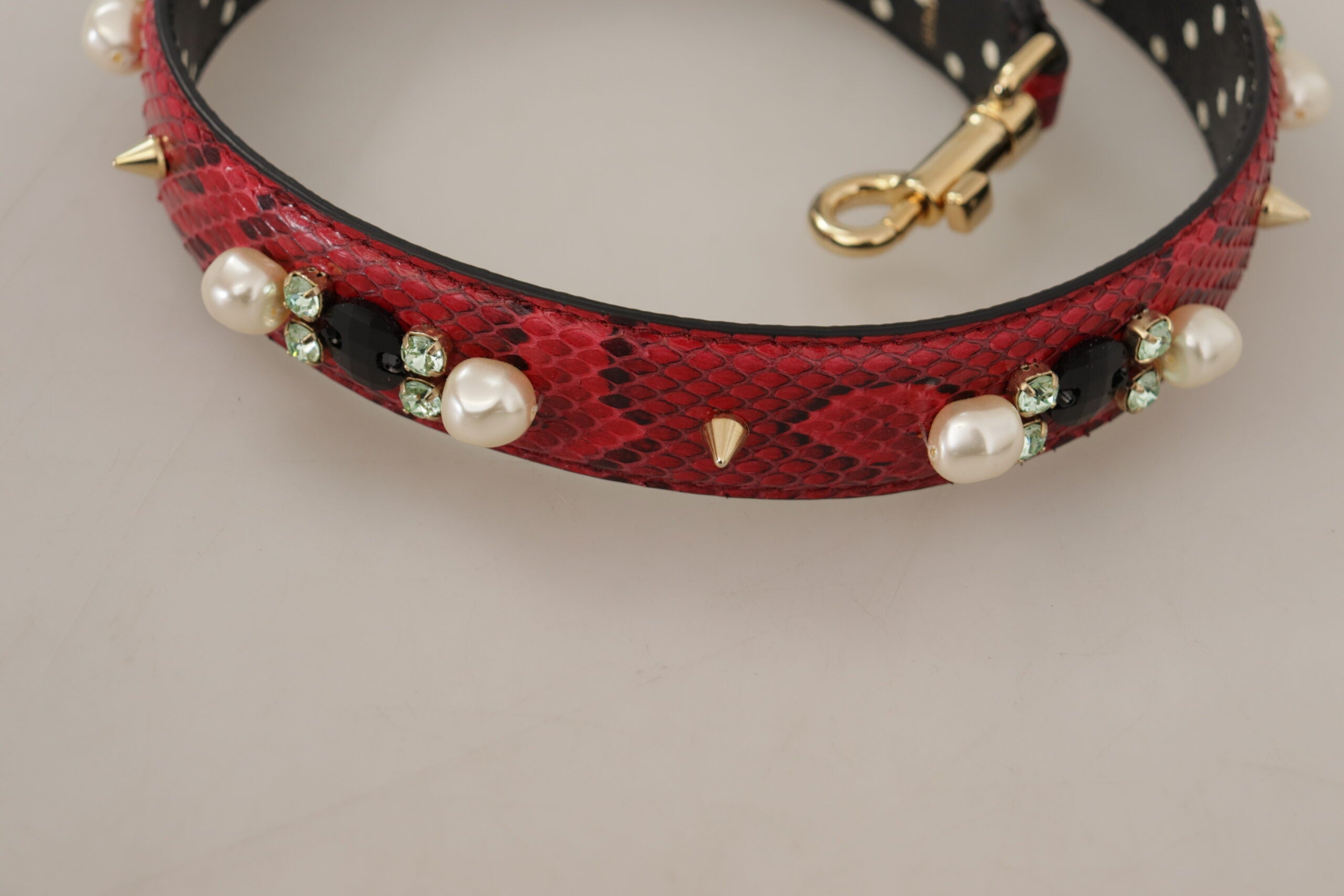 Dolce & Gabbana Red Python Leather Crystals Reversible Shoulder Strap - Whispers Of Wisdom Clothing