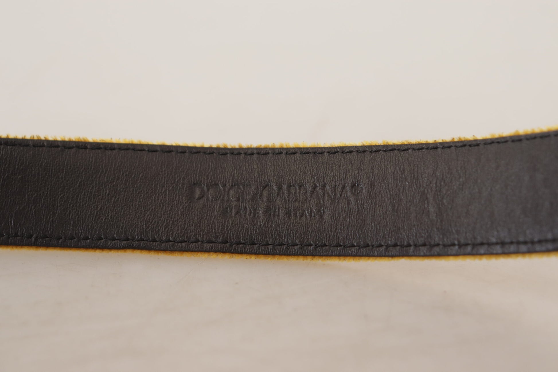 Dolce & Gabbana Mustard Velvet Gold Logo Engraved Metal Buckle Belt - Whispers Of Wisdom Clothing