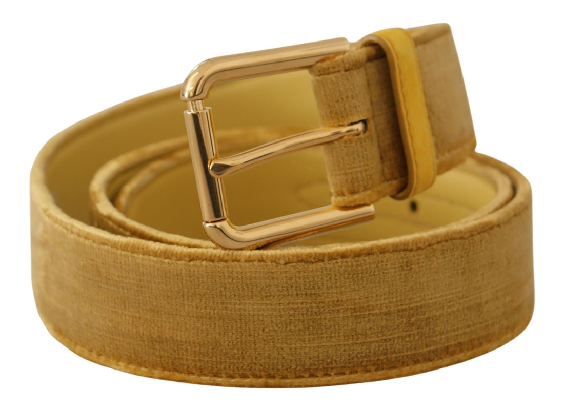 Dolce & Gabbana Yellow Velvet Gold Metal Logo Engraved Buckle Belt - Whispers Of Wisdom Clothing