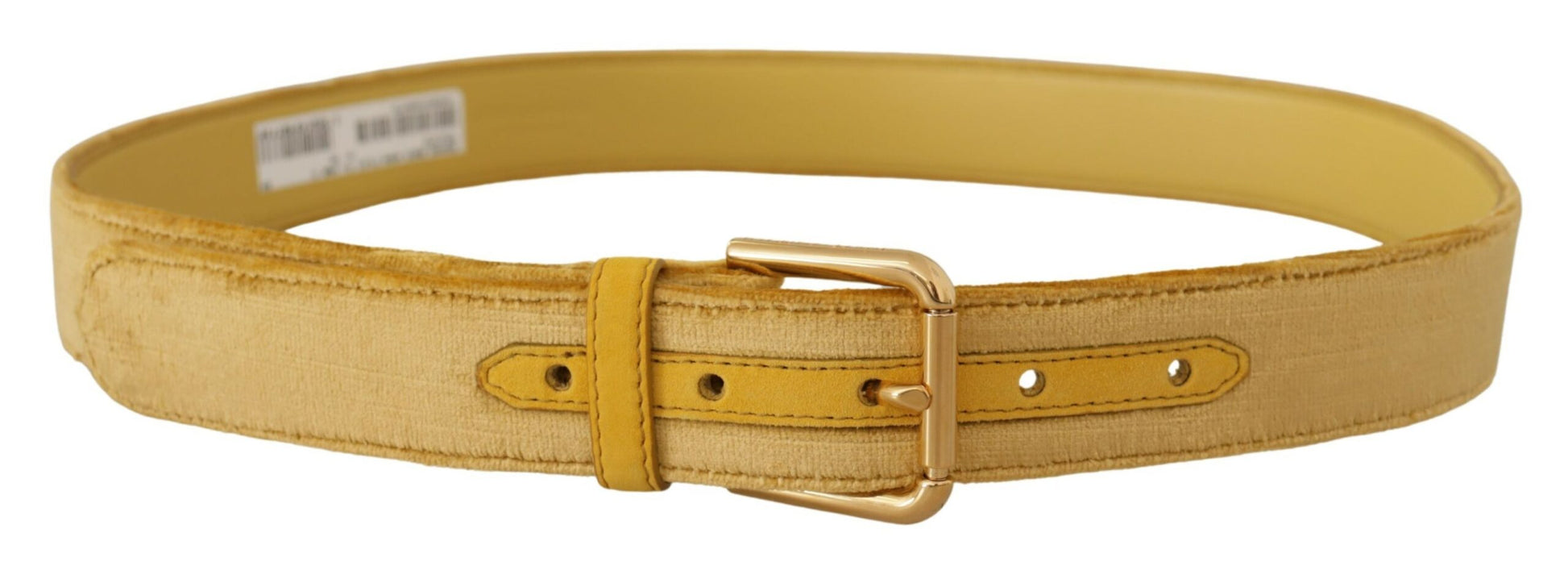 Dolce & Gabbana Yellow Velvet Gold Metal Logo Engraved Buckle Belt - Whispers Of Wisdom Clothing