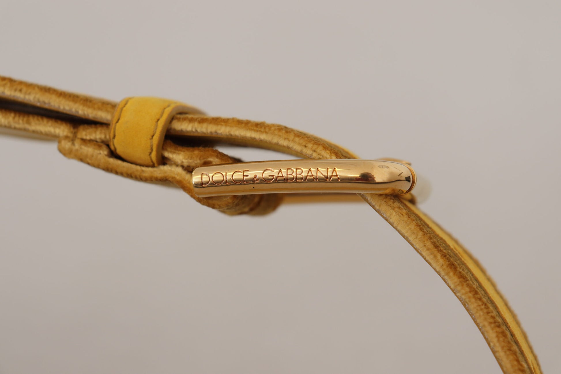 Dolce & Gabbana Yellow Velvet Gold Metal Logo Engraved Buckle Belt - Whispers Of Wisdom Clothing
