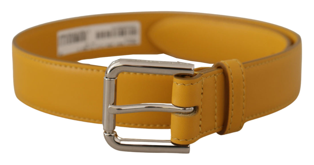 Dolce & Gabbana Yellow Leather Silver Tone Logo Metal Buckle Belt - Whispers Of Wisdom Clothing