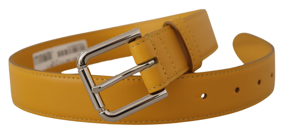 Dolce & Gabbana Yellow Leather Silver Tone Logo Metal Buckle Belt - Whispers Of Wisdom Clothing