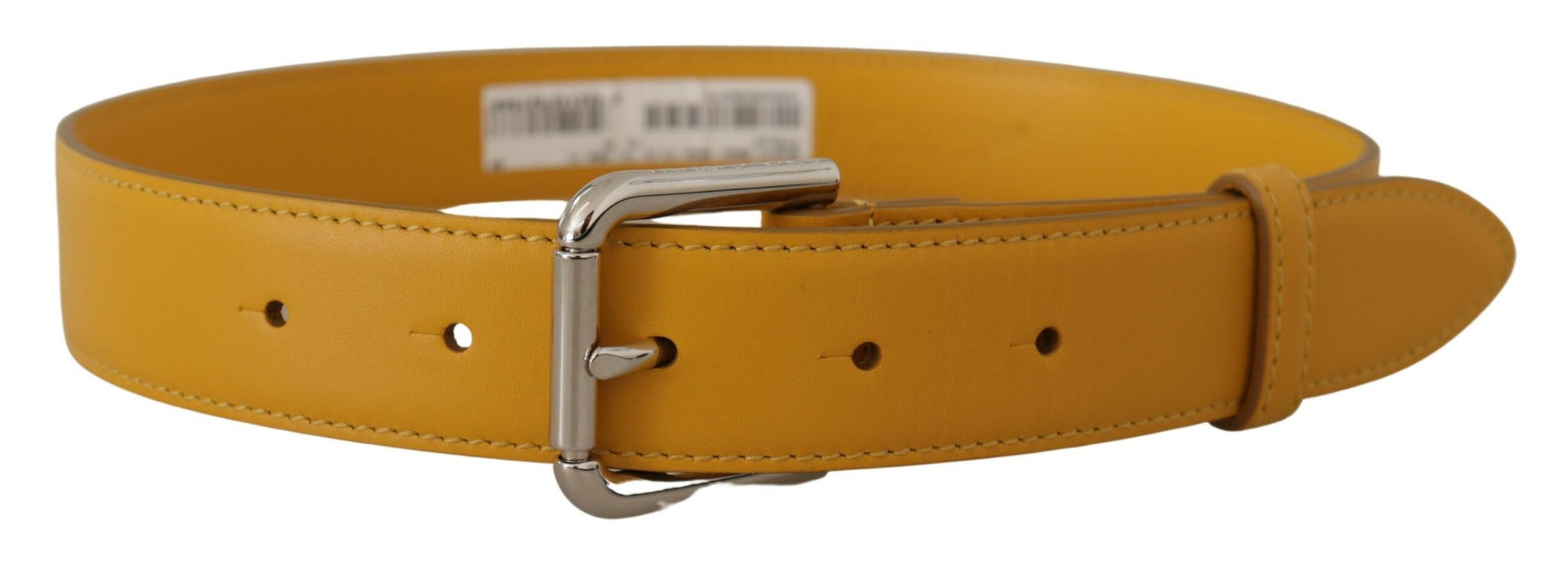 Dolce & Gabbana Yellow Leather Silver Tone Logo Metal Buckle Belt - Whispers Of Wisdom Clothing