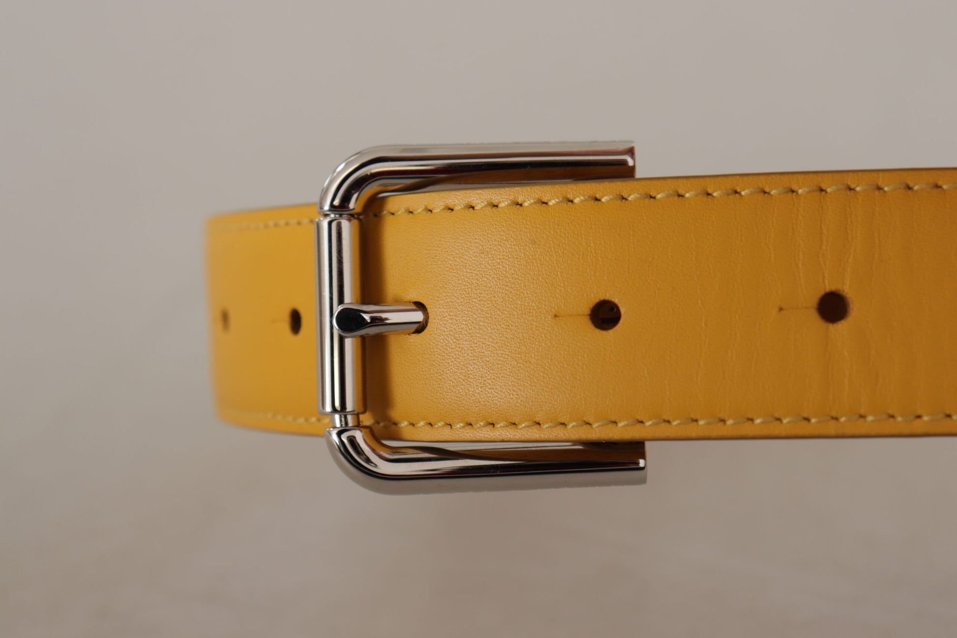 Dolce & Gabbana Yellow Leather Silver Tone Logo Metal Buckle Belt - Whispers Of Wisdom Clothing