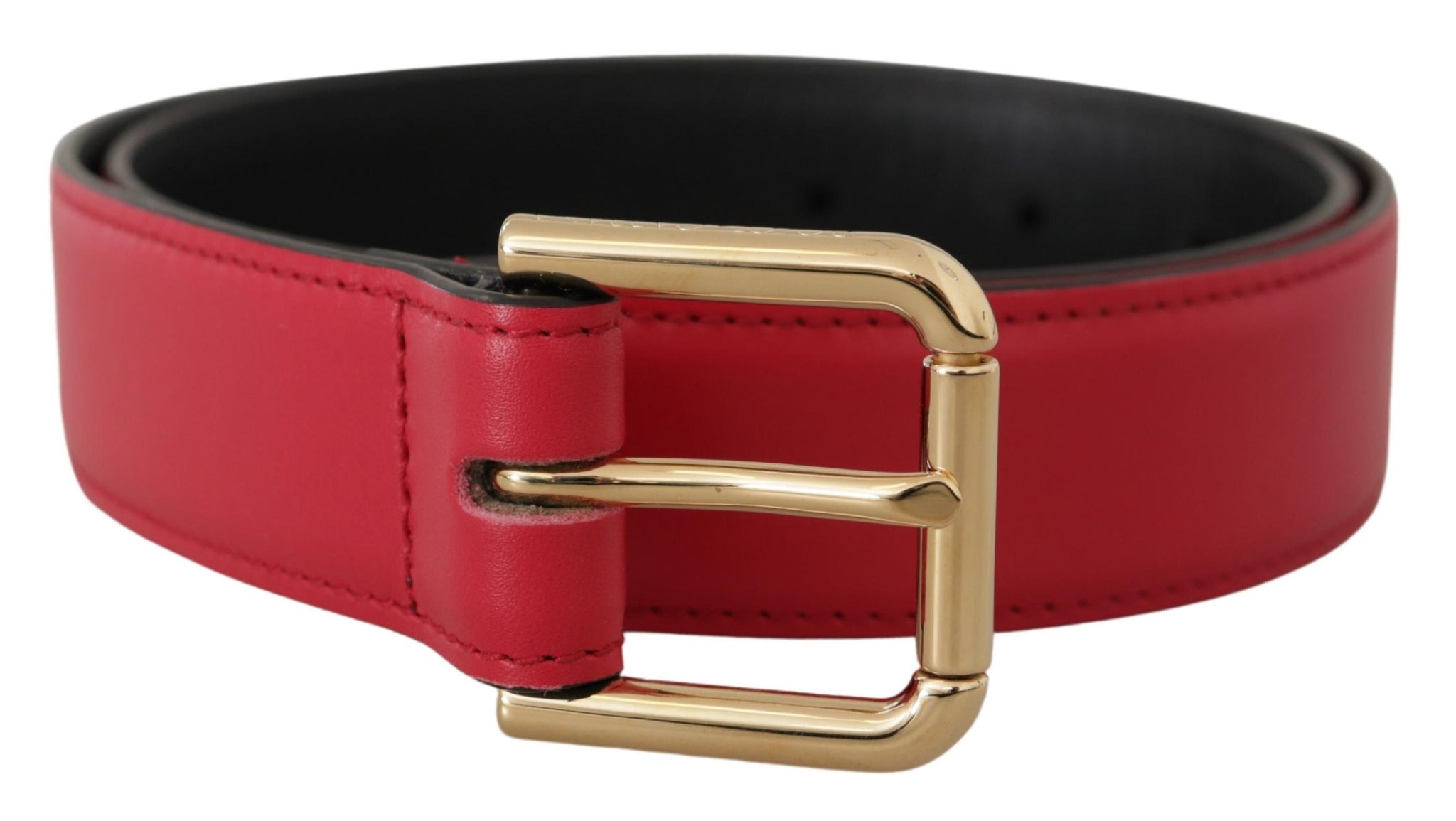 Dolce & Gabbana Red Calf Leather Gold Tone Logo Metal Buckle Belt - Whispers Of Wisdom Clothing