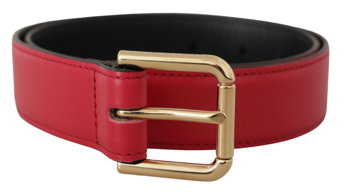 Dolce & Gabbana Red Calf Leather Gold Tone Logo Metal Buckle Belt - Whispers Of Wisdom Clothing