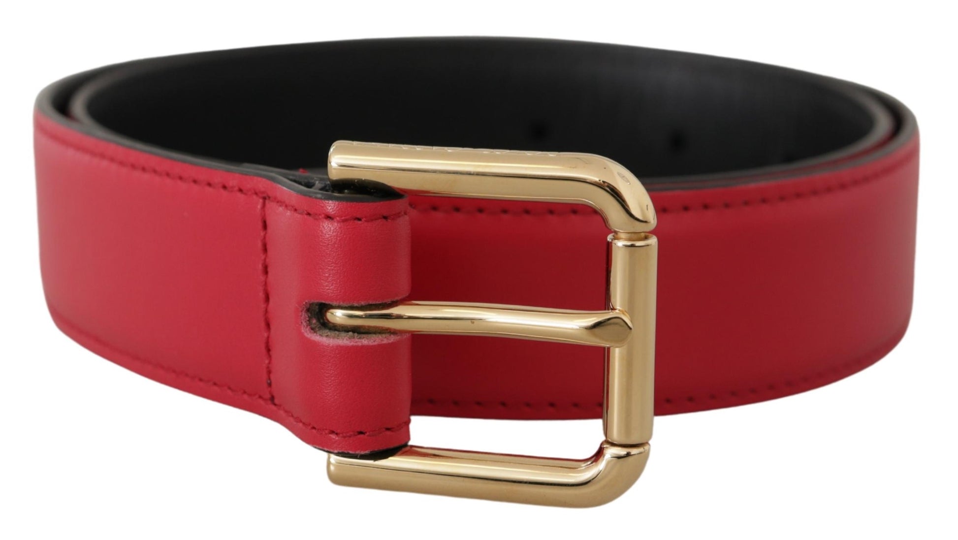 Dolce & Gabbana Red Calf Leather Gold Tone Logo Metal Buckle Belt - Whispers Of Wisdom Clothing