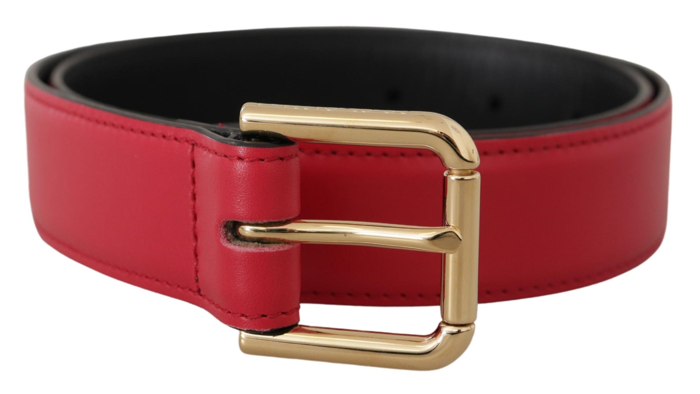 Dolce & Gabbana Red Calf Leather Gold Tone Logo Metal Buckle Belt - Whispers Of Wisdom Clothing