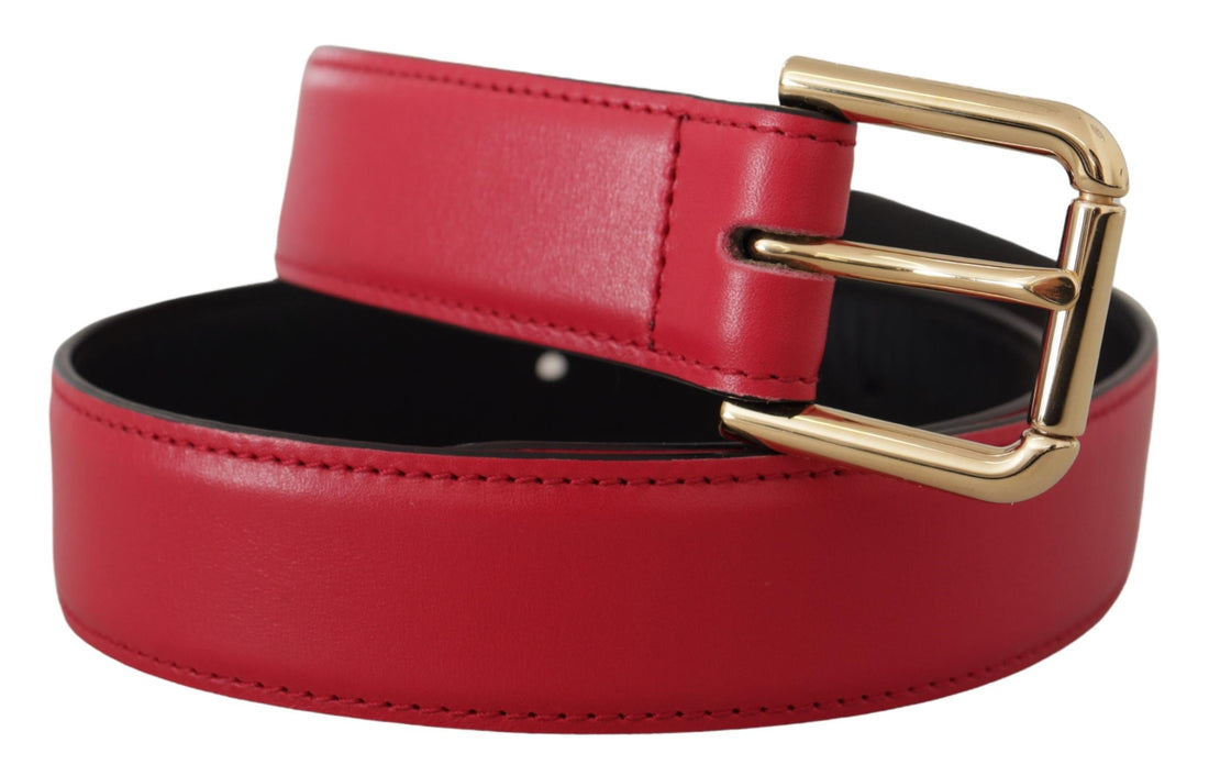 Dolce & Gabbana Red Calf Leather Gold Tone Logo Metal Buckle Belt - Whispers Of Wisdom Clothing