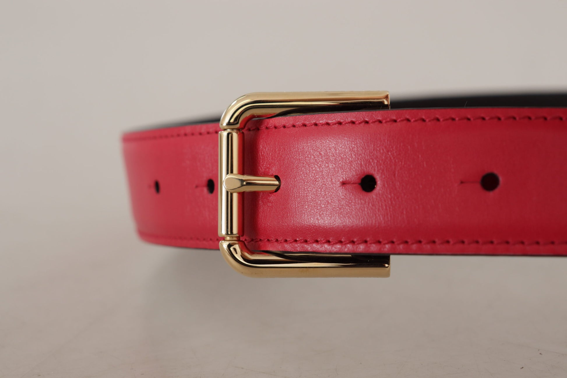 Dolce & Gabbana Red Calf Leather Gold Tone Logo Metal Buckle Belt - Whispers Of Wisdom Clothing