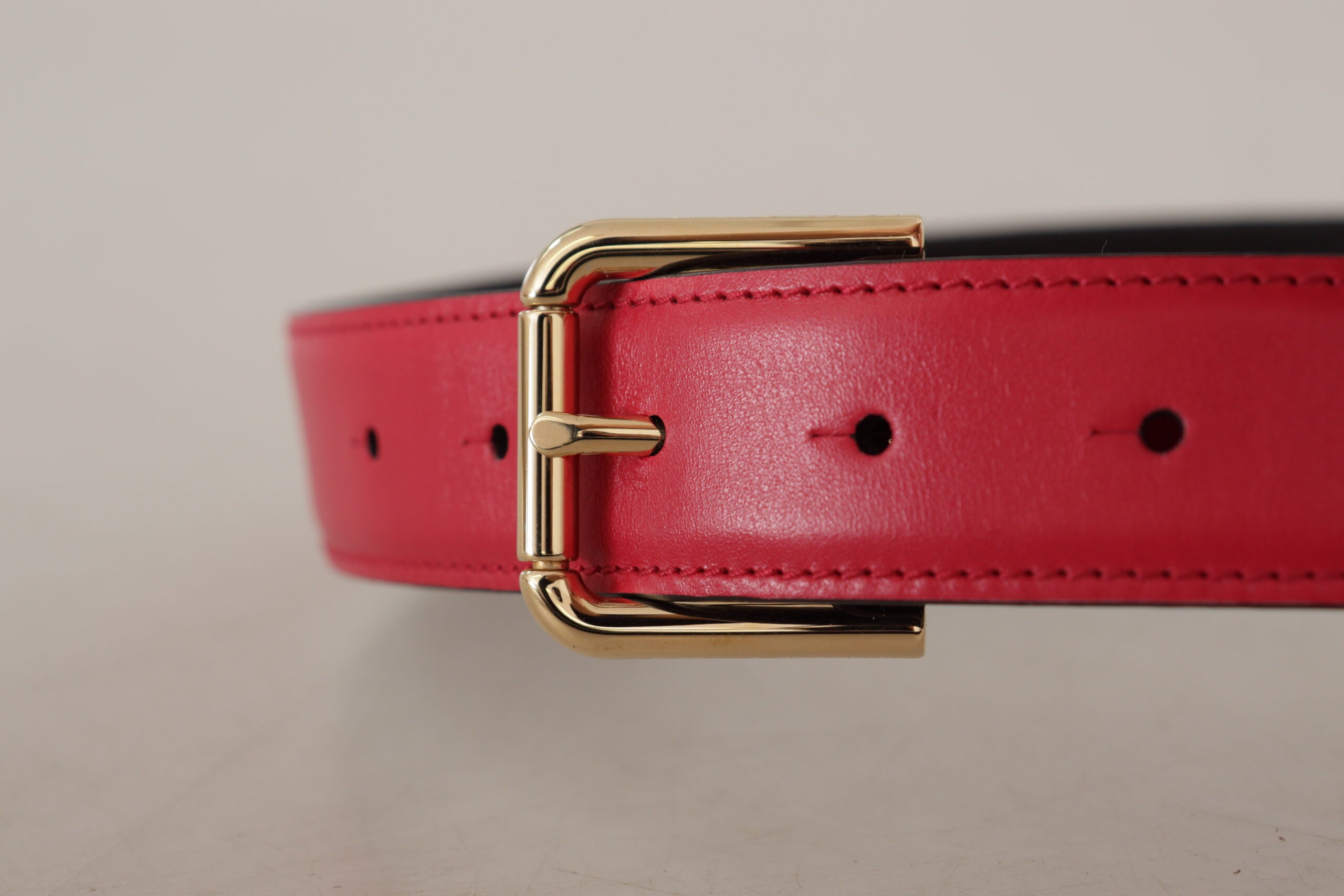 Dolce & Gabbana Red Calf Leather Gold Tone Logo Metal Buckle Belt - Whispers Of Wisdom Clothing