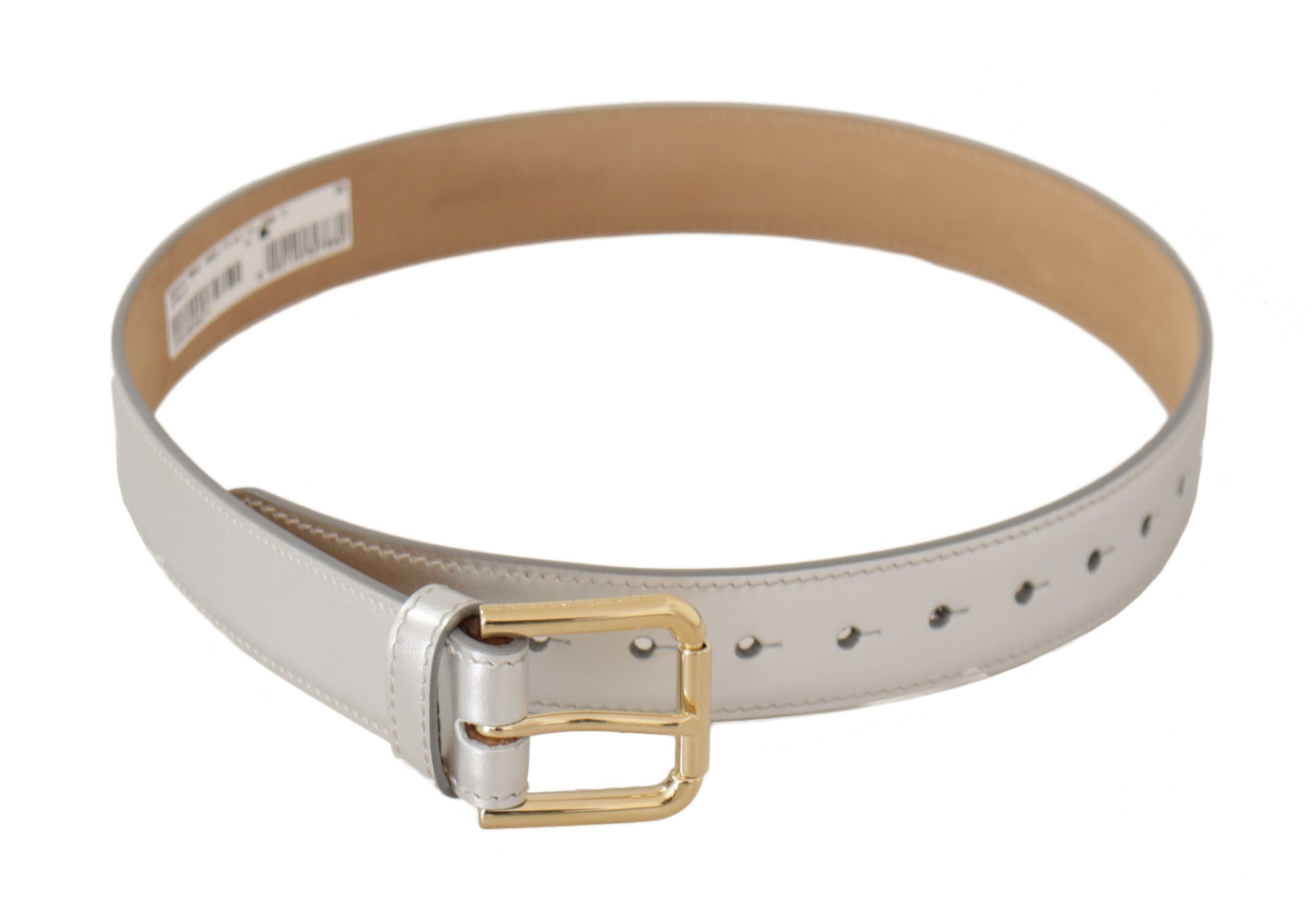 Dolce & Gabbana Silver Leather Gold Tone Logo Metal Buckle Belt - Whispers Of Wisdom Clothing
