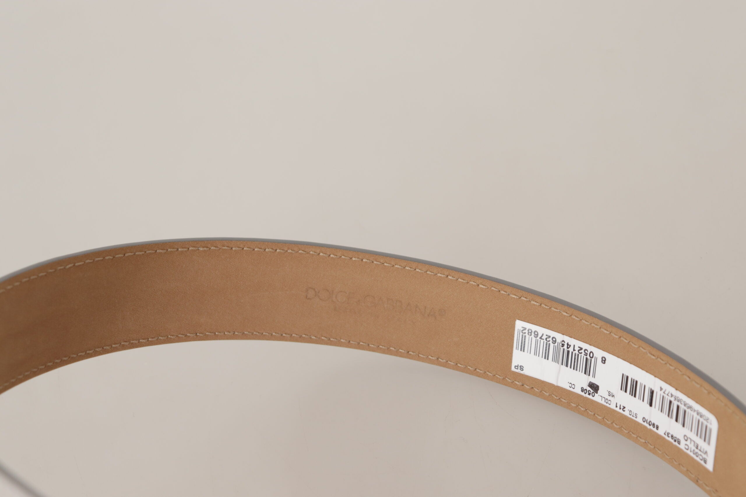 Dolce & Gabbana Silver Leather Gold Tone Logo Metal Buckle Belt - Whispers Of Wisdom Clothing