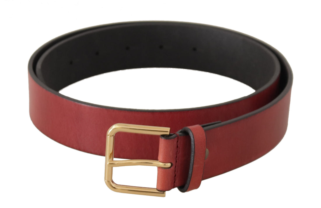 Dolce & Gabbana Red Leather Gold Logo Engraved Metal Buckle Belt - Whispers Of Wisdom Clothing