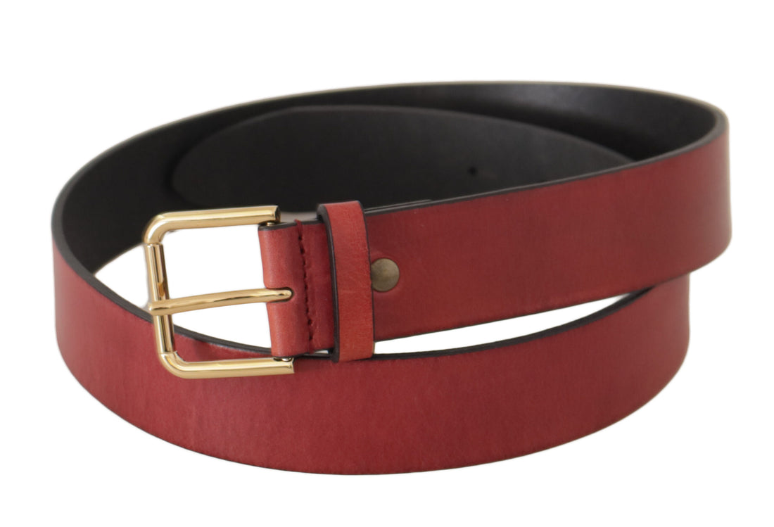 Dolce & Gabbana Red Leather Gold Logo Engraved Metal Buckle Belt - Whispers Of Wisdom Clothing