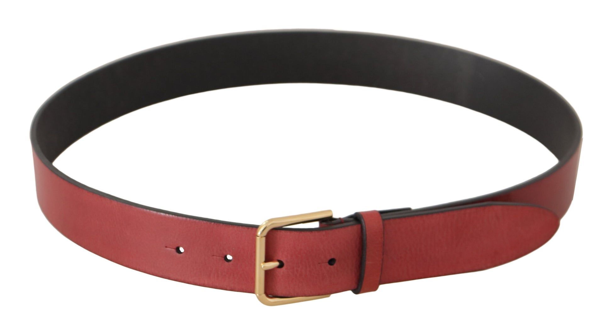 Dolce & Gabbana Red Leather Gold Logo Engraved Metal Buckle Belt - Whispers Of Wisdom Clothing