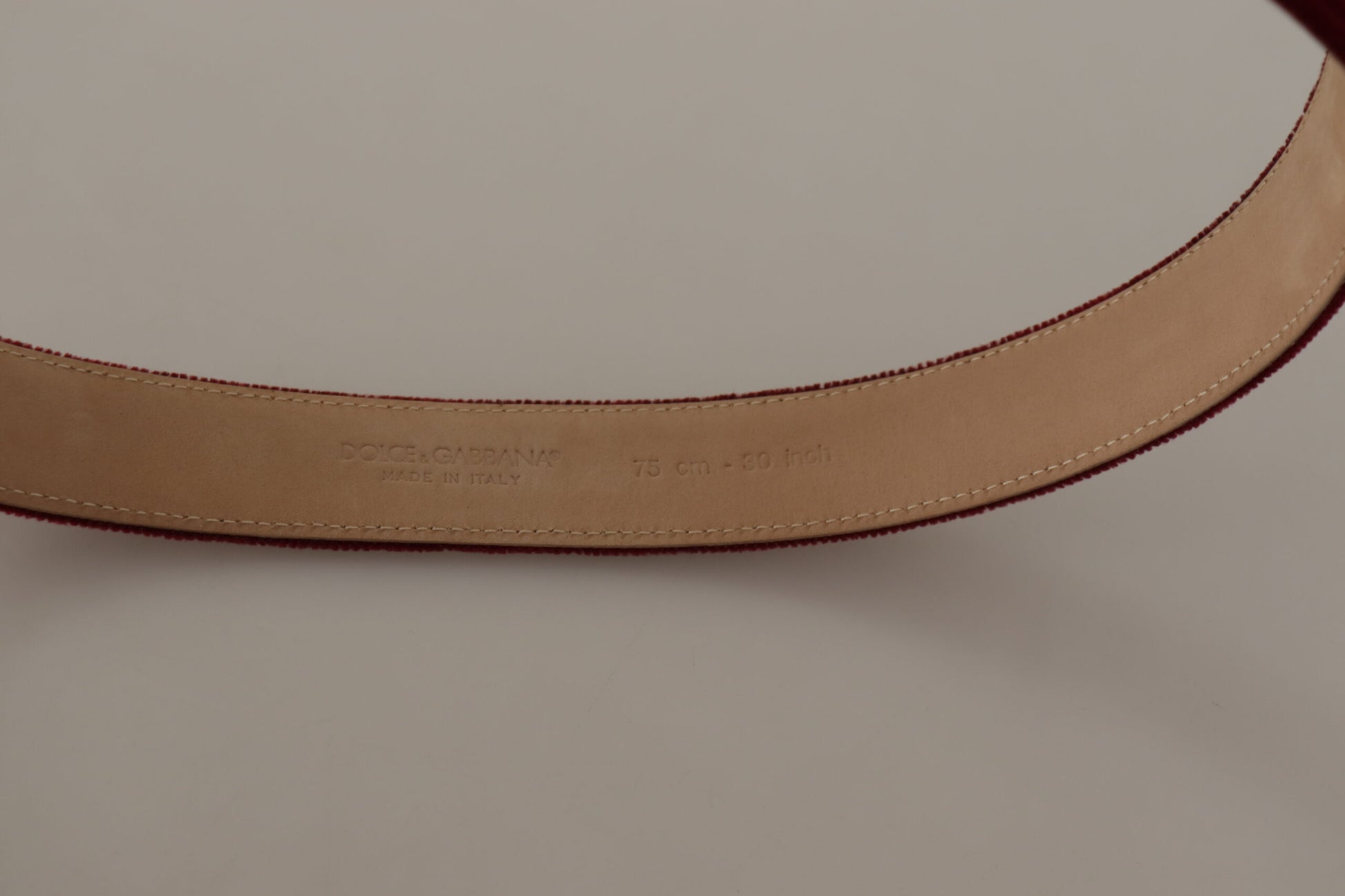 Dolce & Gabbana Red Velvet Silver Logo Engraved Metal Buckle Belt - Whispers Of Wisdom Clothing