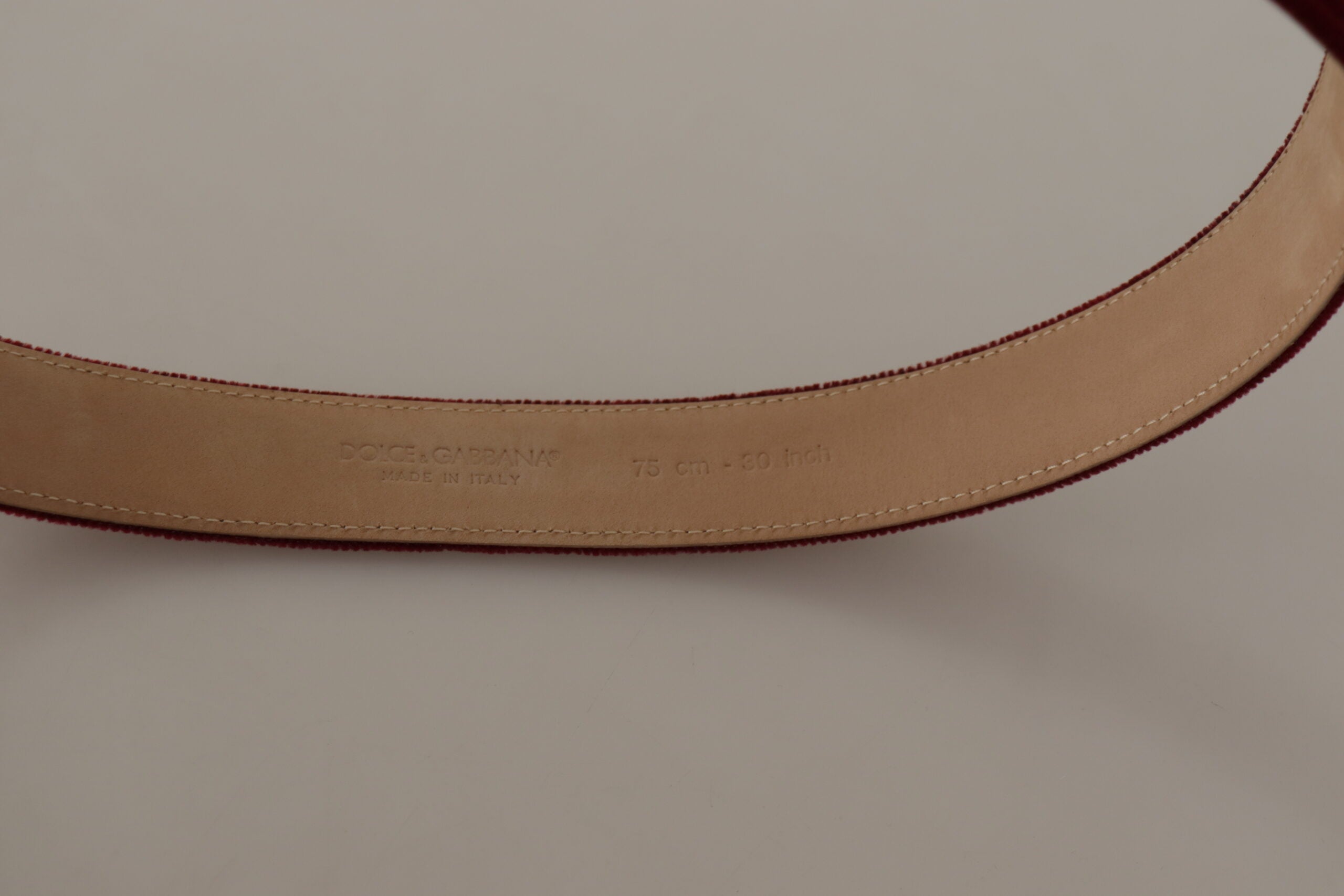Dolce & Gabbana Red Velvet Silver Logo Engraved Metal Buckle Belt - Whispers Of Wisdom Clothing
