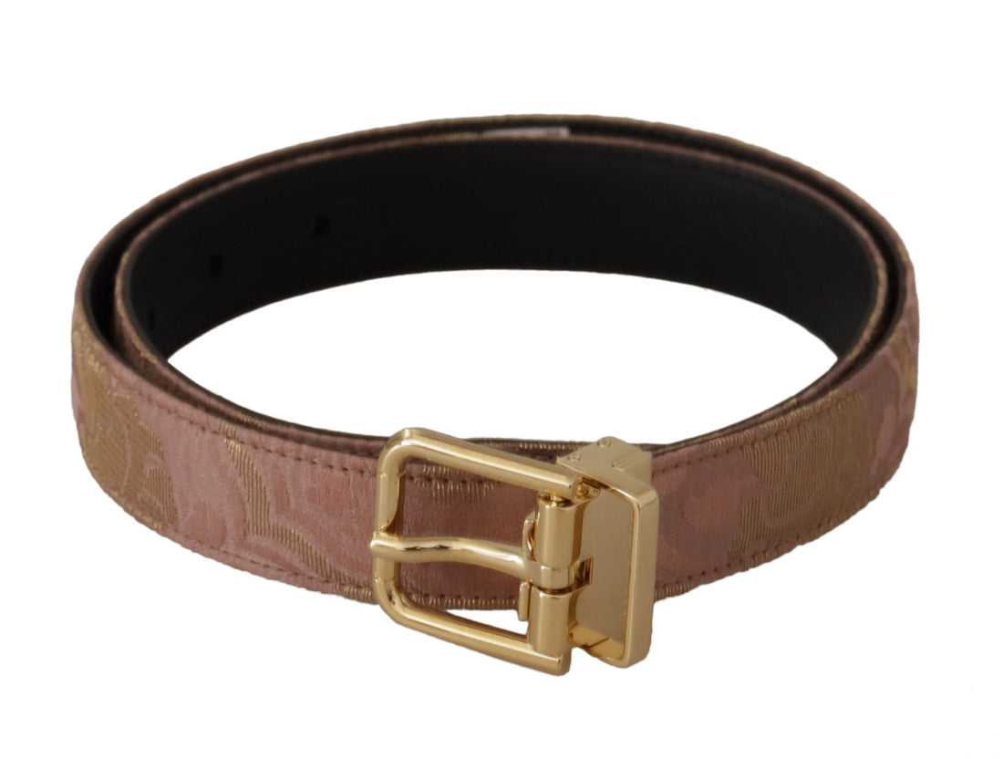Dolce & Gabbana Rose Gold Leather Logo Engraved Metal Buckle Belt - Whispers Of Wisdom Clothing